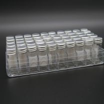50 Weißglasröhrchen 2 ml im Ablagekasten aus Polystyrol mit Schreibfeld mit Alu-Schraubverschluß - S-9002-P